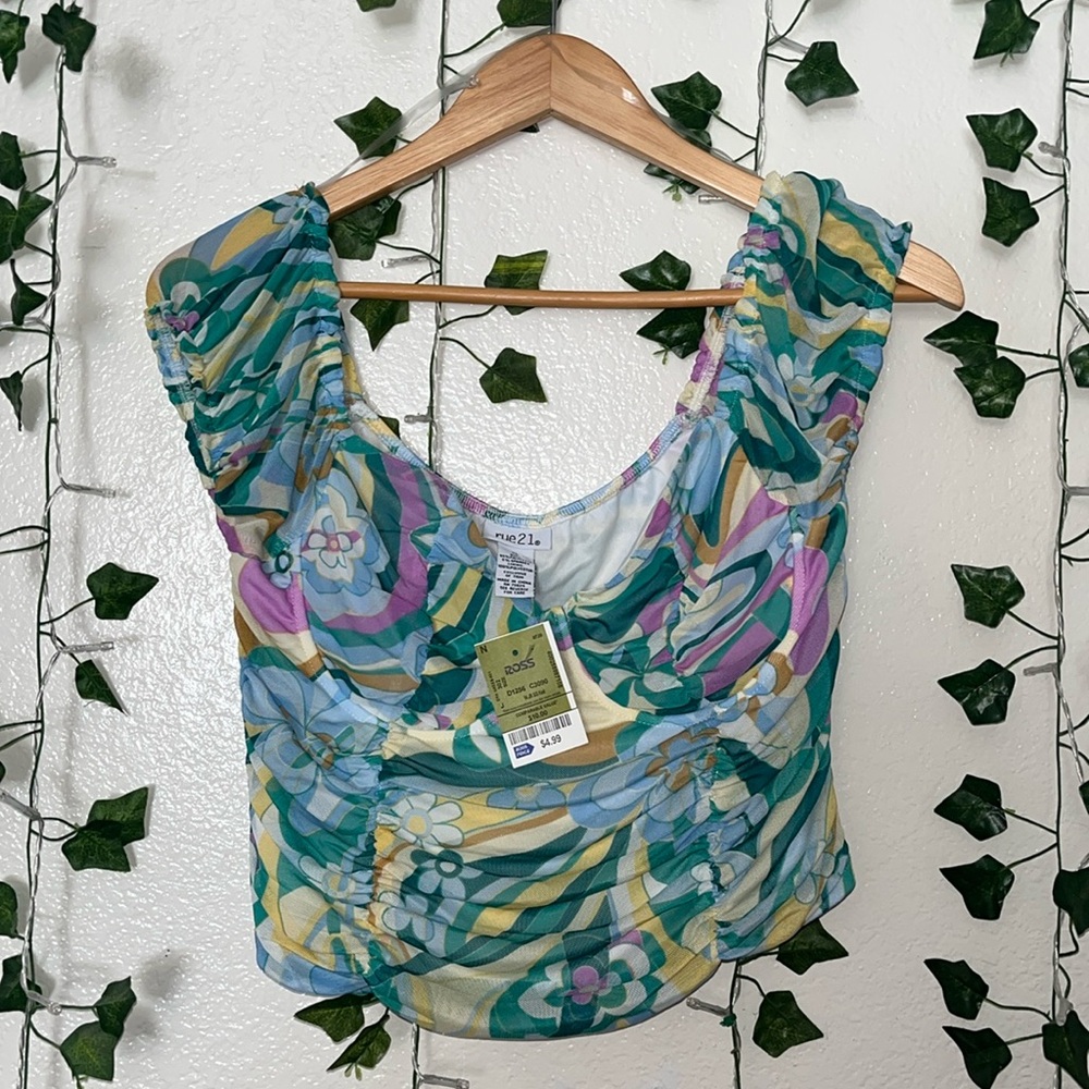 Rue 21 psychedelic floral mesh top NWT